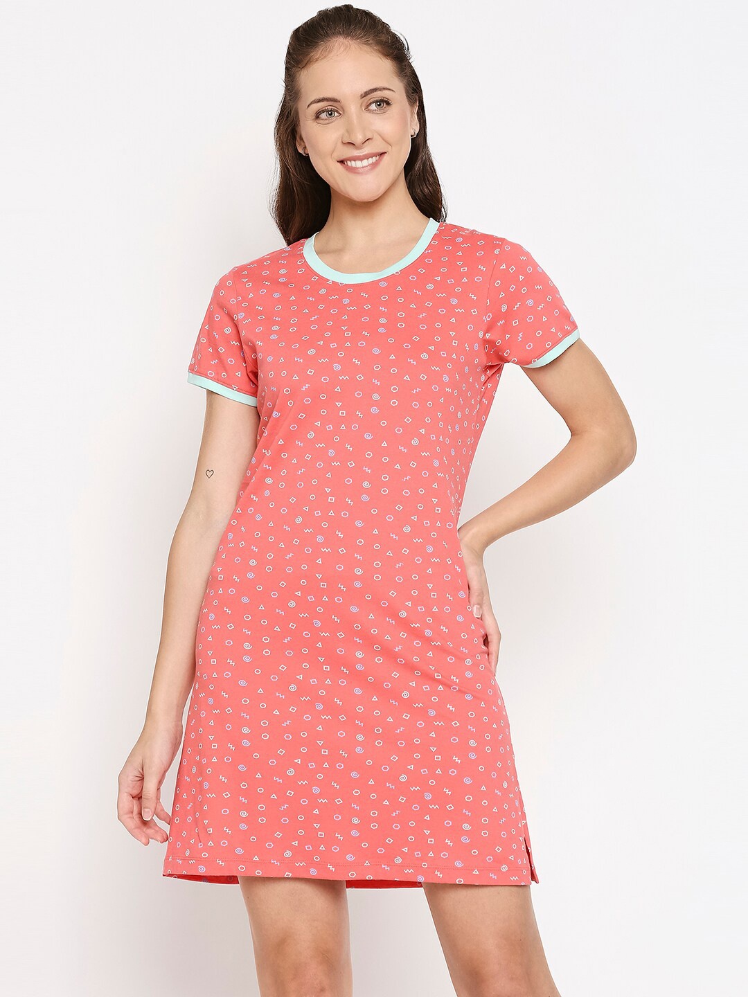 

XIN Women Coral Printed Pure Cotton Nightdress