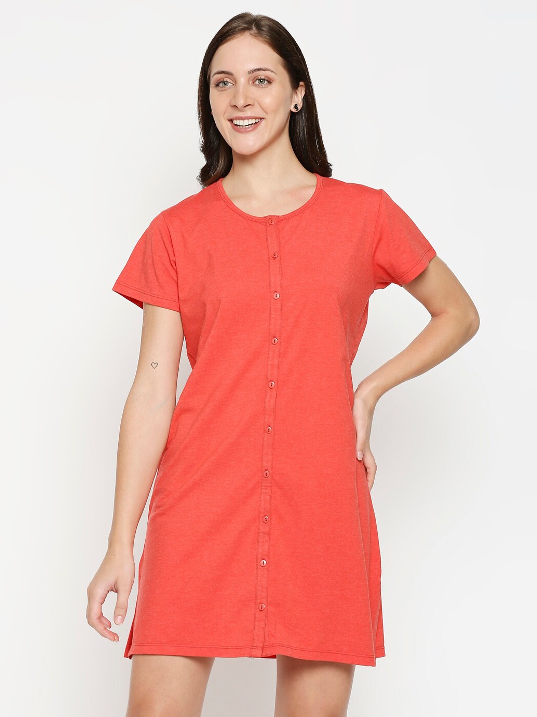 

XIN Women Red Solid Relaxed Fit Pure Cotton Nightdress