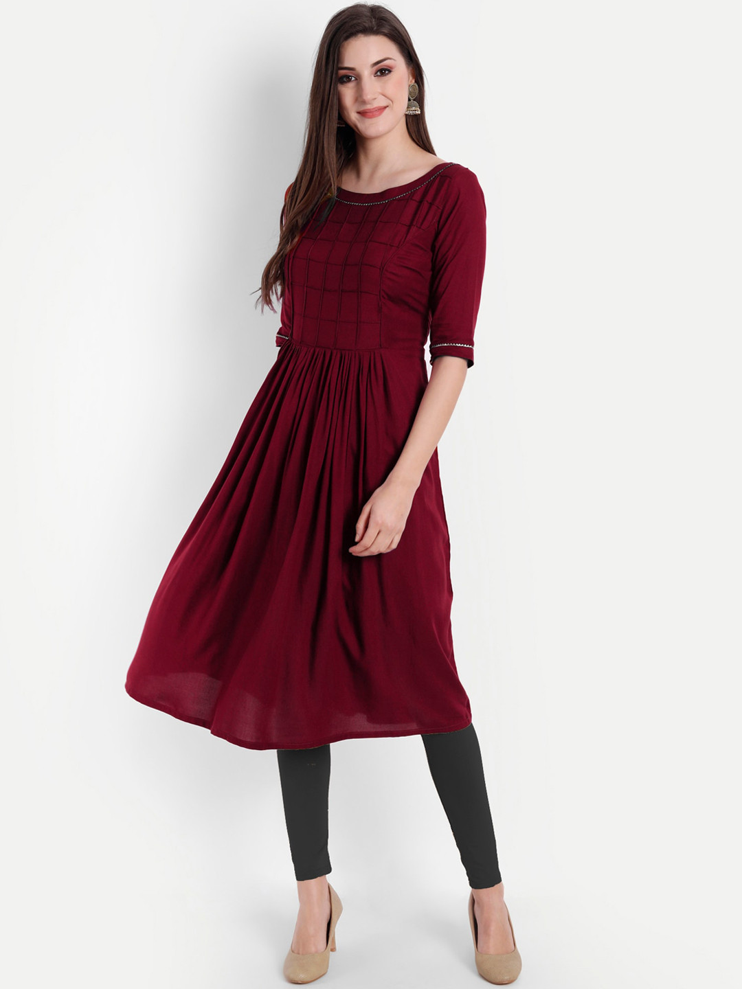 

Globon Impex Women Maroon Gotta Patti Kurta