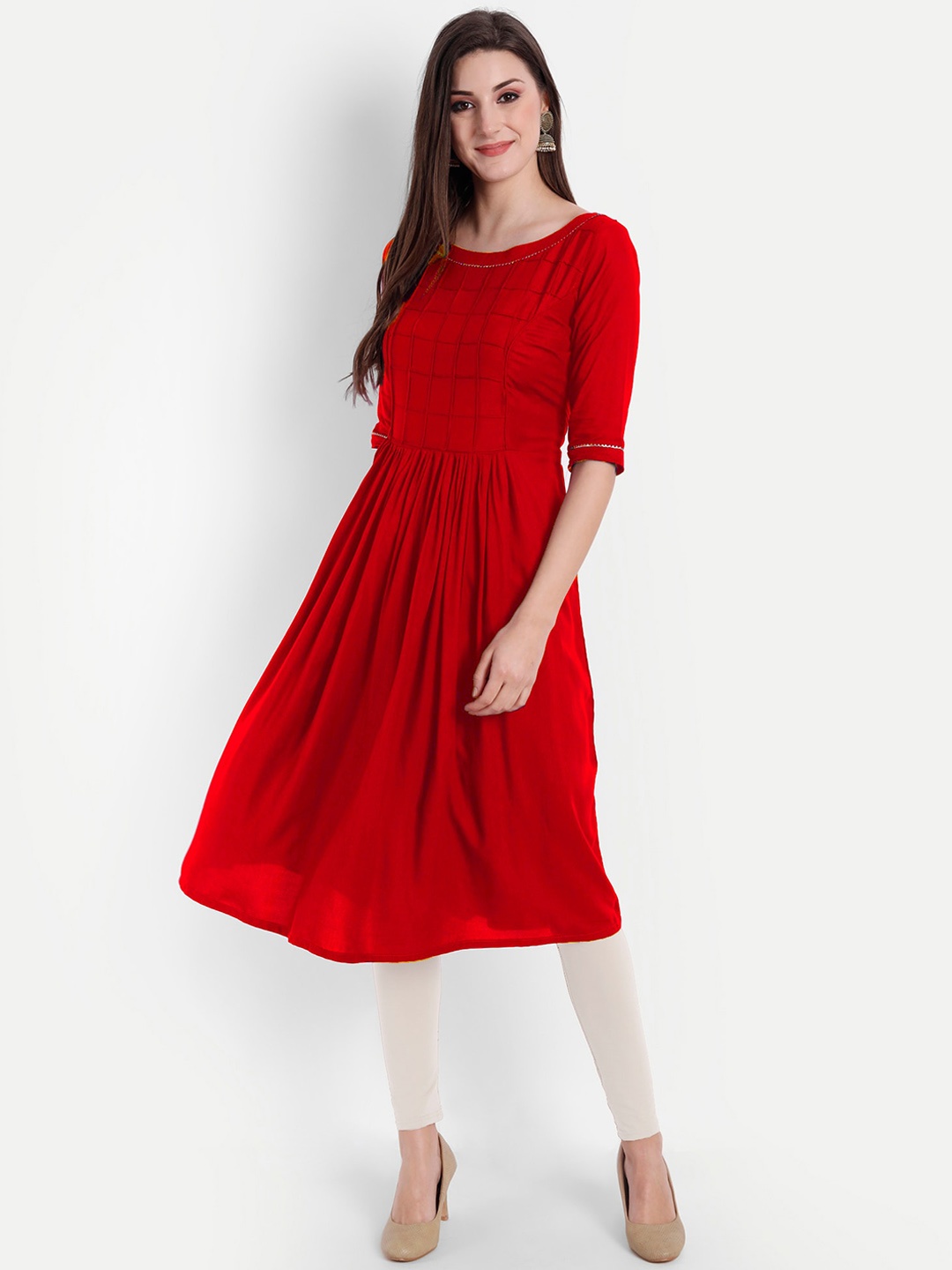 

Globon Impex Women Red Gotta Patti Kurta