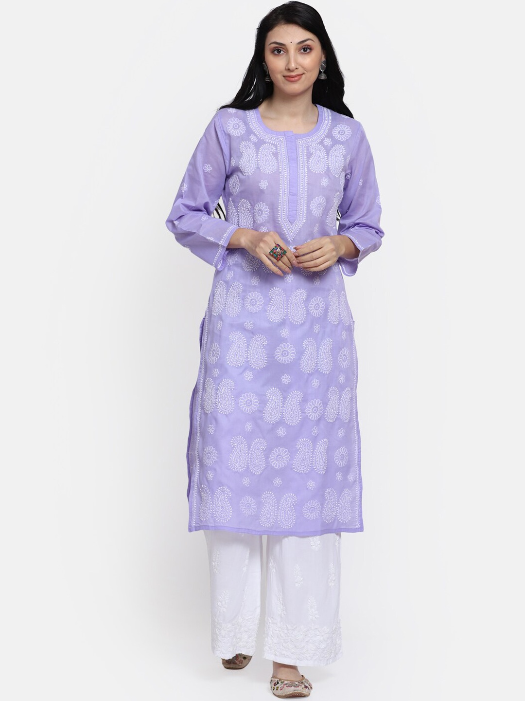 

PARAMOUNT CHIKAN Women Mauve Paisley Embroidered Chikankari Kurta