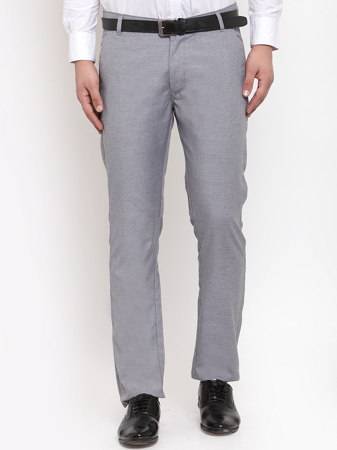 

JAINISH Men Grey Textured Smart Slim Fit Easy Wash Pure Cotton Formal Trousers