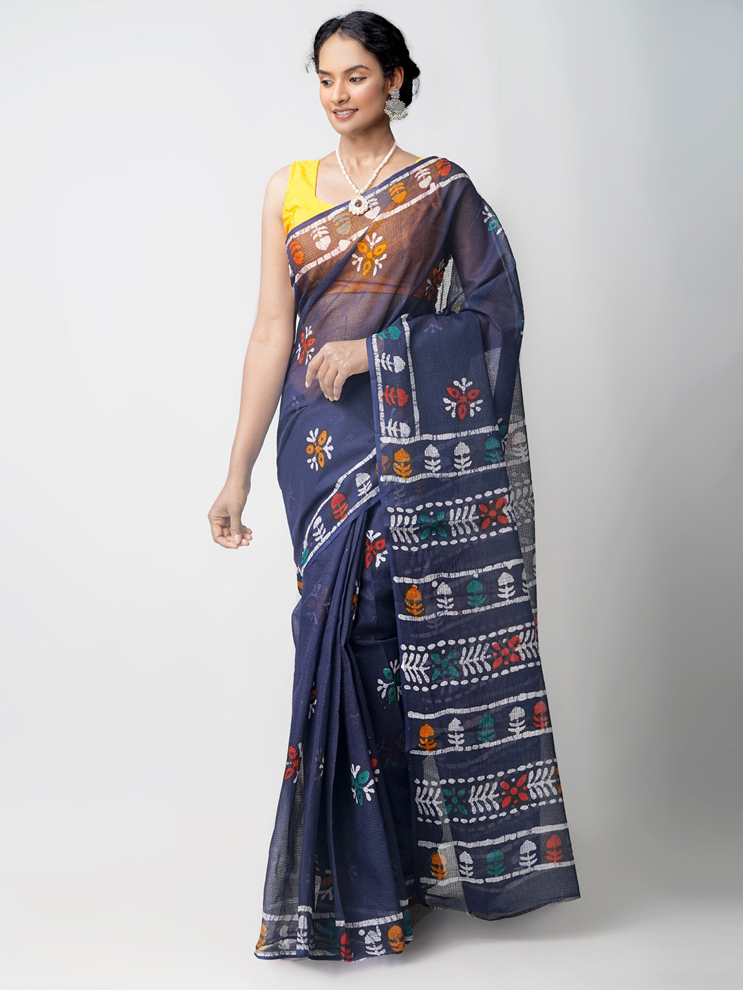 

Unnati Silks Blue & Orange Batik Pure Cotton Kota Saree
