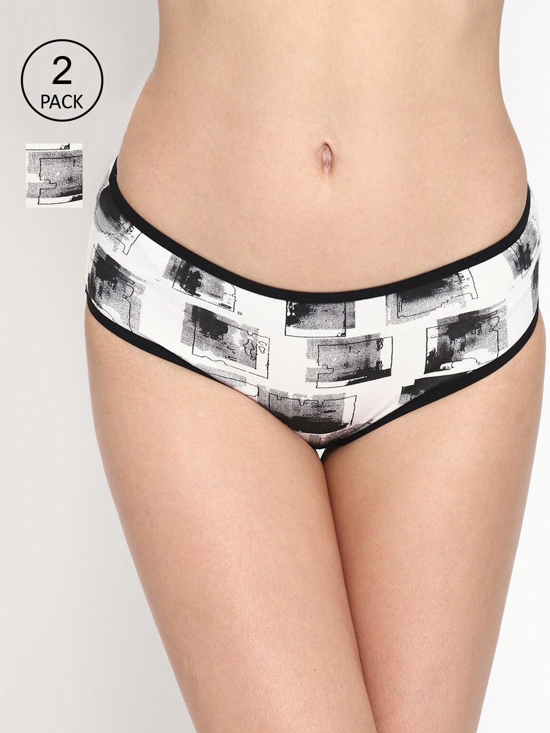 

Skidlers Women White & Black Set of 2 Abstract Printed Antibacterial Cotton Bikini Briefs