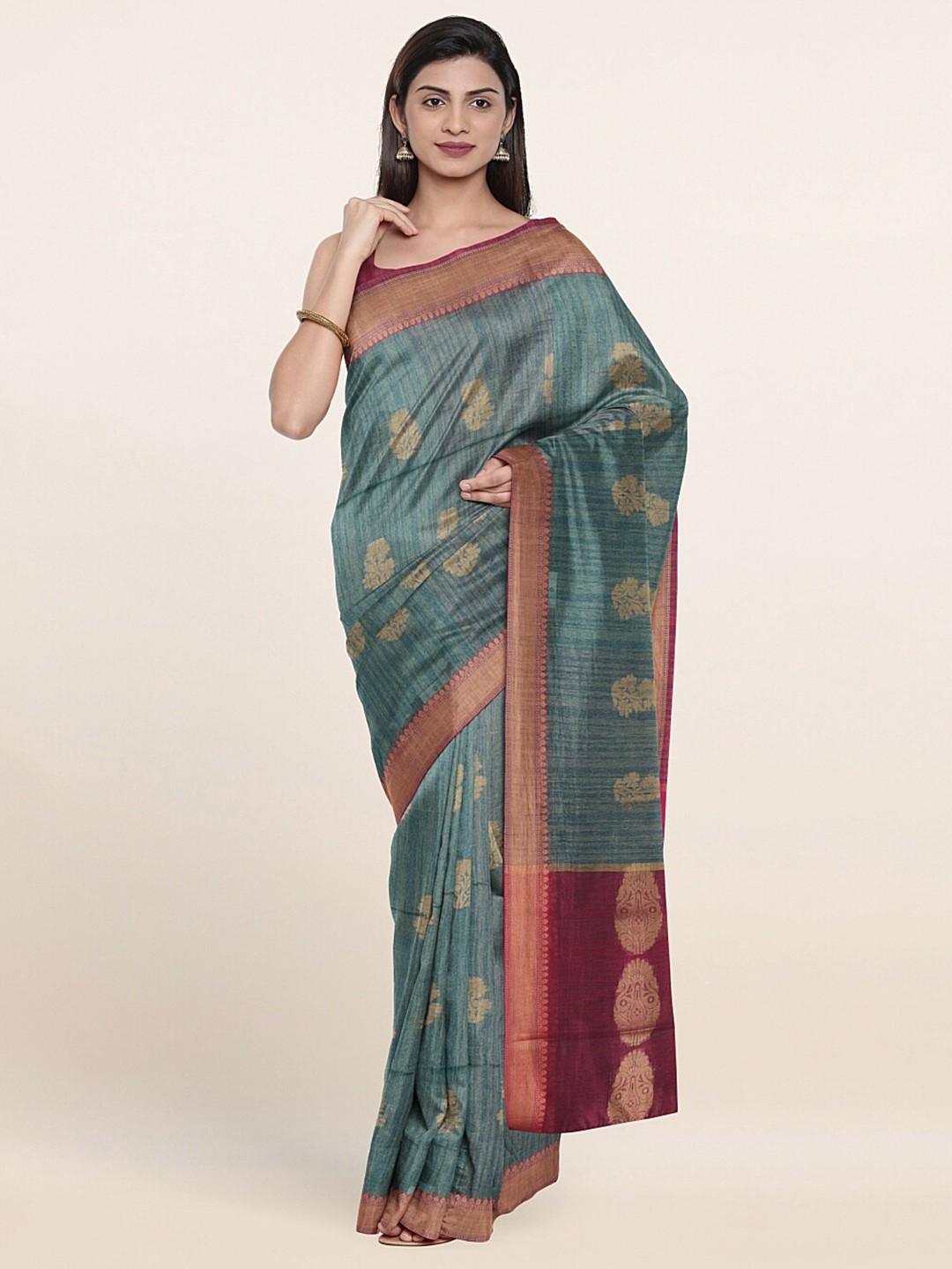 

Pothys Women Green Ethnic Motifs Woven Design Saree