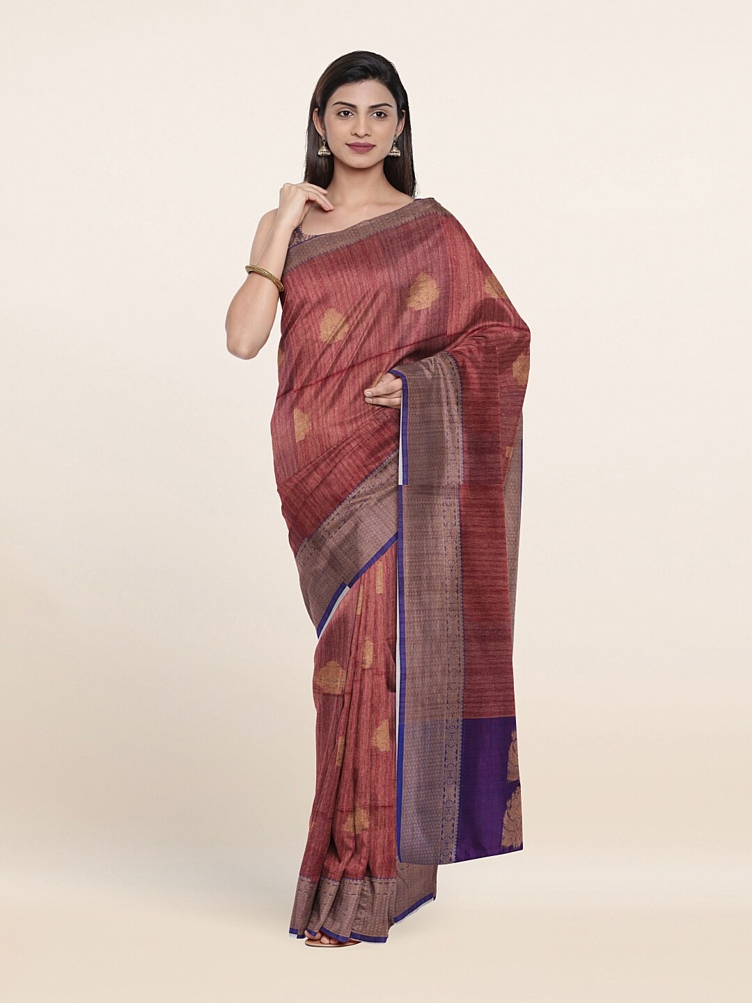 

Pothys Brown & Purple Woven Design Zari Saree