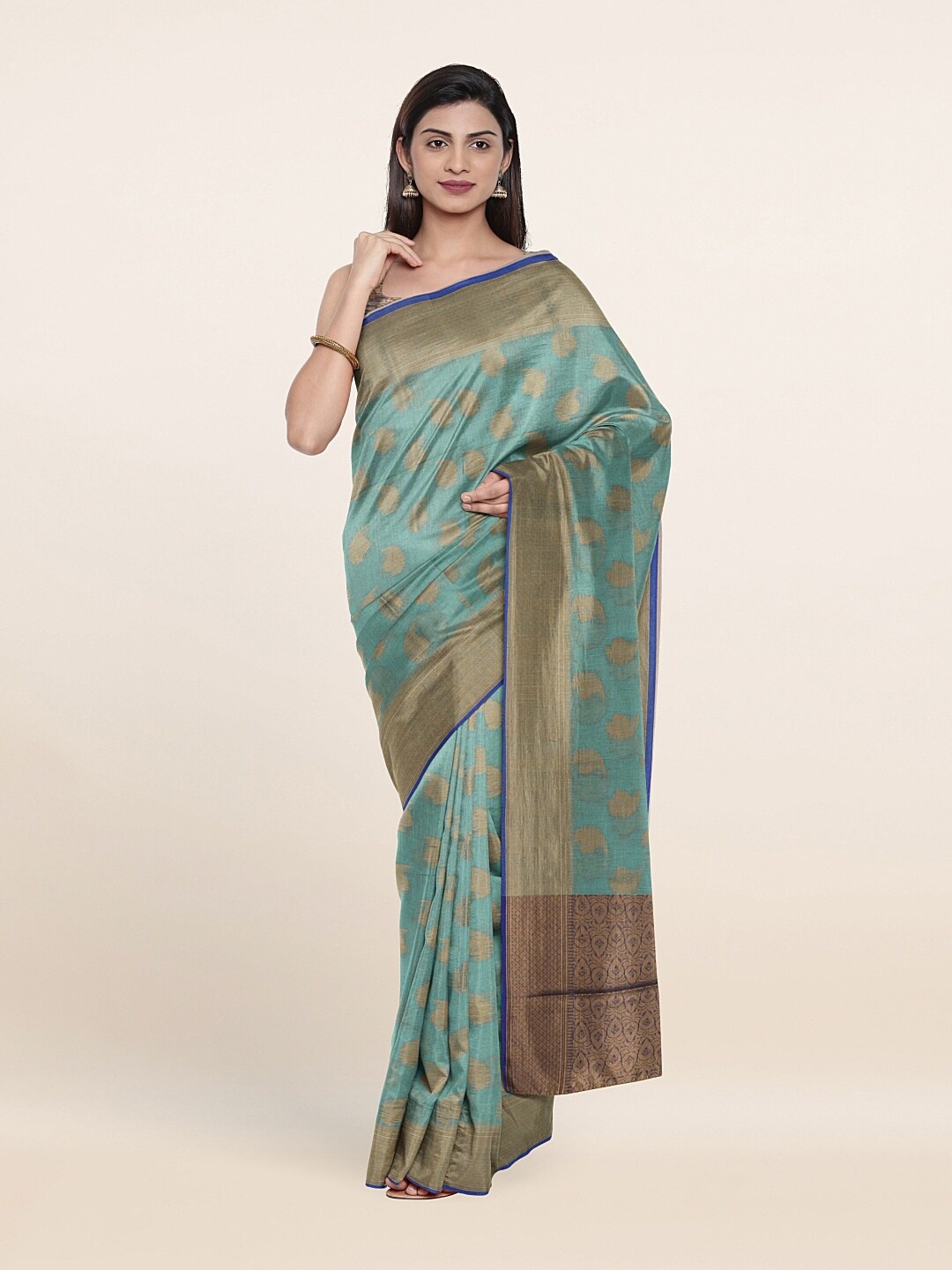 

Pothys Green & Blue Woven Design Zari Saree
