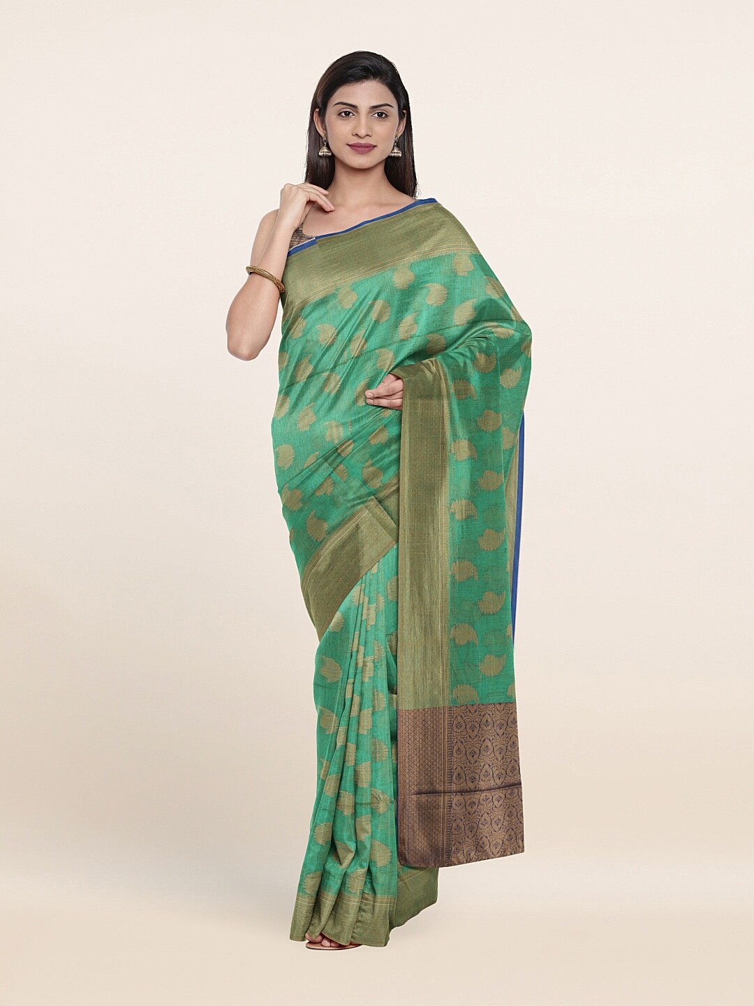 

Pothys Green & Blue Woven Design Cotton Saree