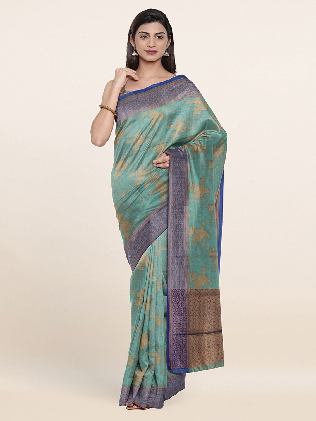 

Pothys Green & Blue Ethnic Motifs Zari Saree