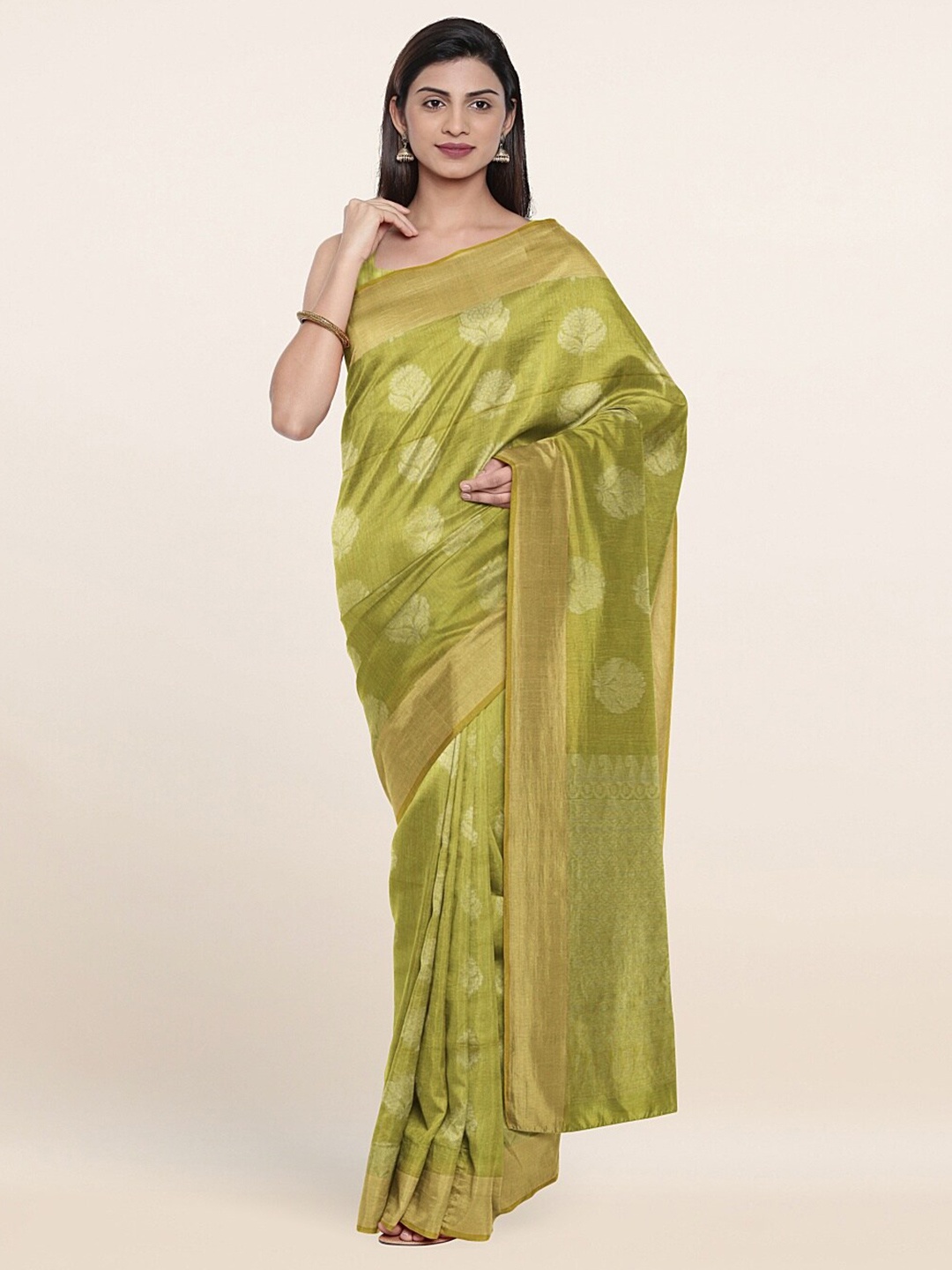 

Pothys Green & Gold-Toned Ethnic Motifs Zari Saree