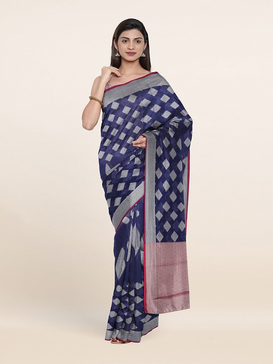 

Pothys Women Blue Geometric Woven Design Saree