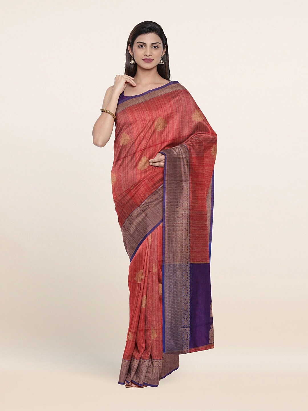 

Pothys Red & Gold-Toned Woven Design Zari Saree