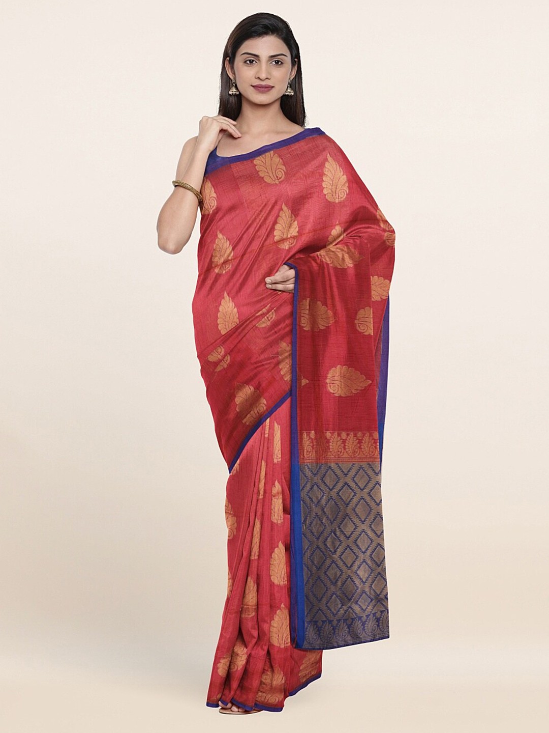 

Pothys Rust & Blue Woven Design Zari Saree