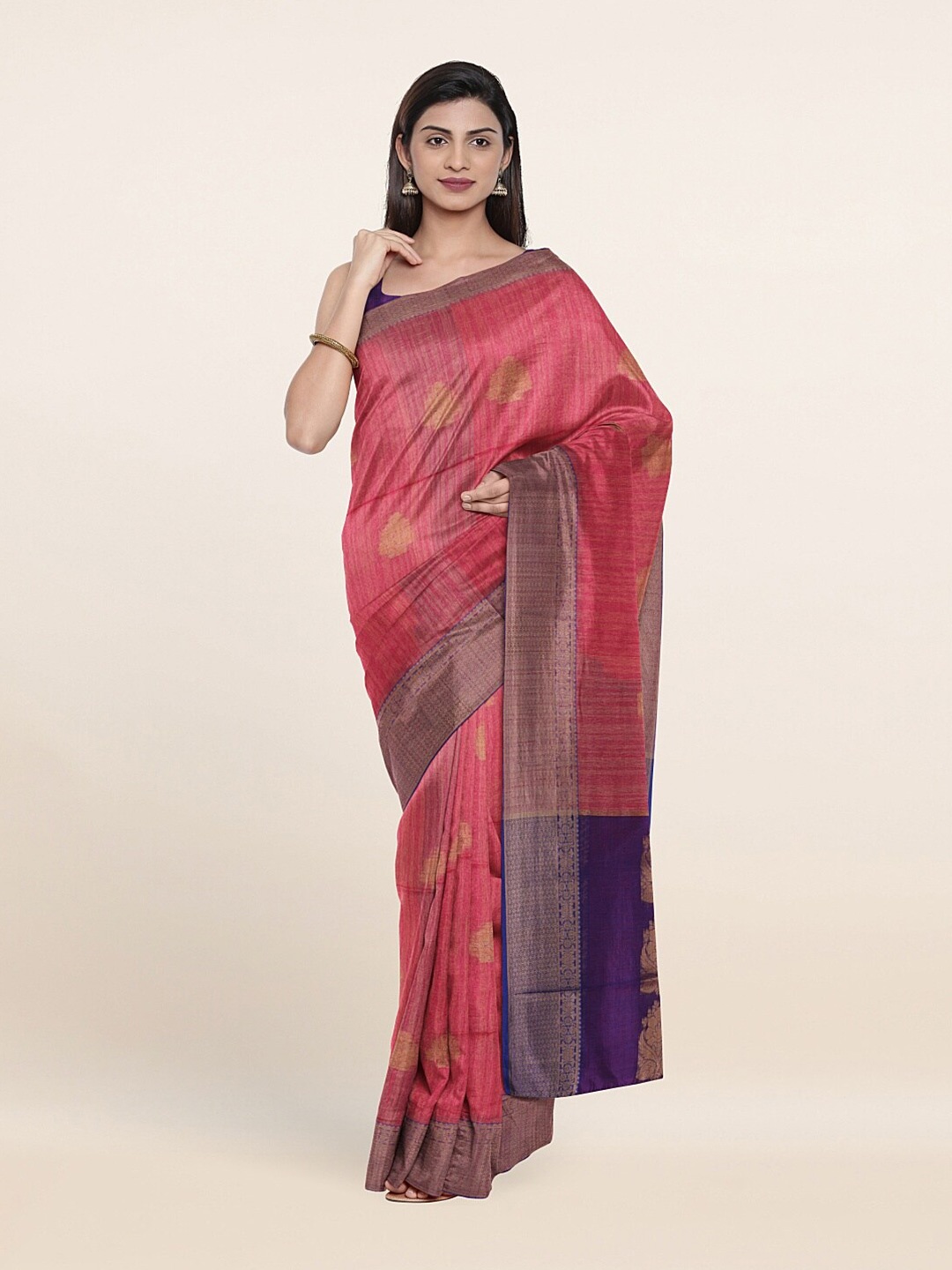 

Pothys Pink & Gold-Toned Ethnic Motifs Zari Saree