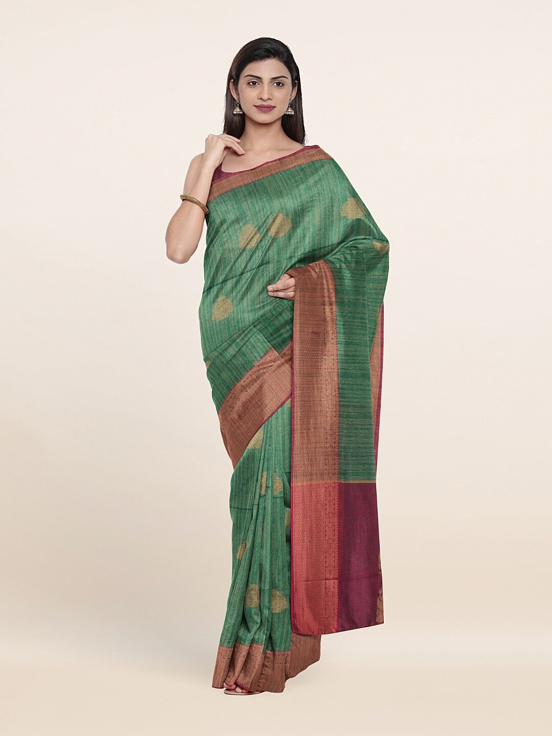 

Pothys Green & Maroon Woven Design Zari Saree