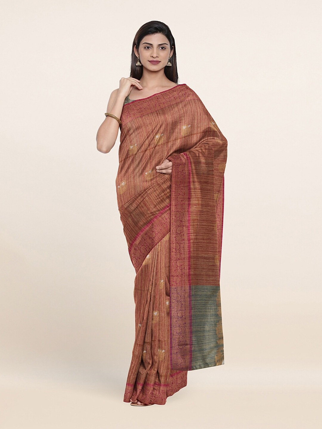 

Pothys Brown & Gold-Toned Ethnic Motifs Zari Saree