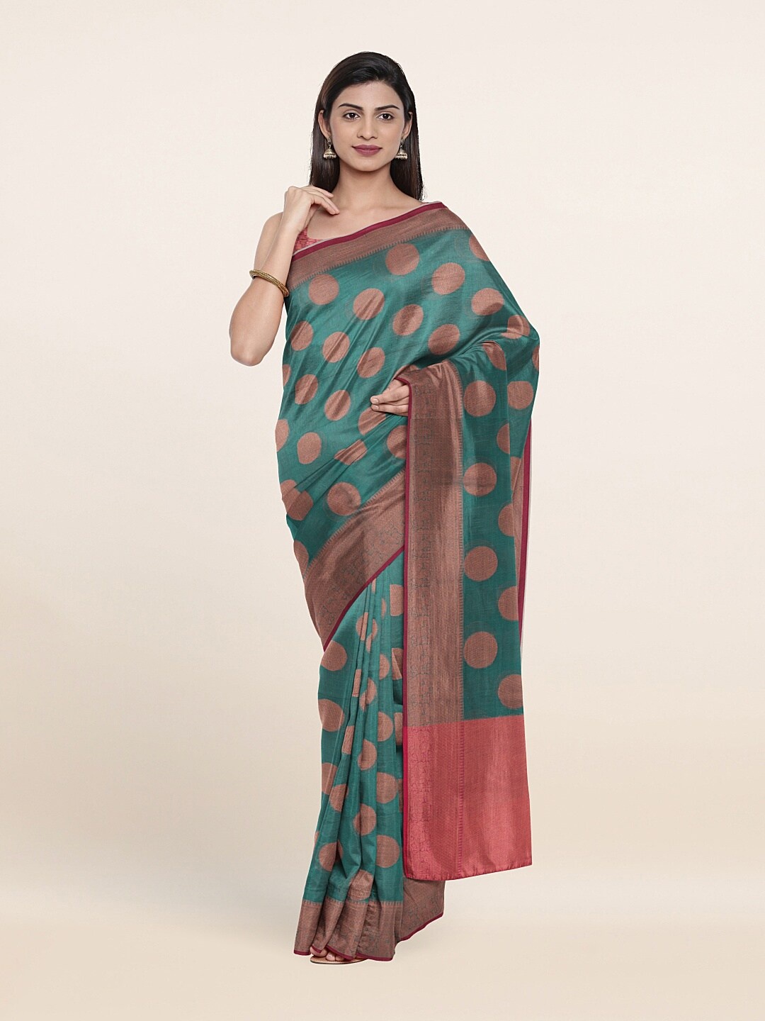

Pothys Green Cotton Blend Zari Saree