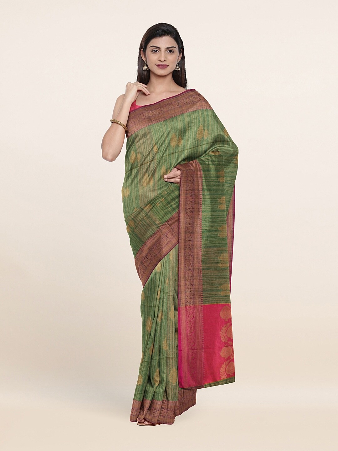

Pothys Women Green Ethnic Motifs Woven Design Saree