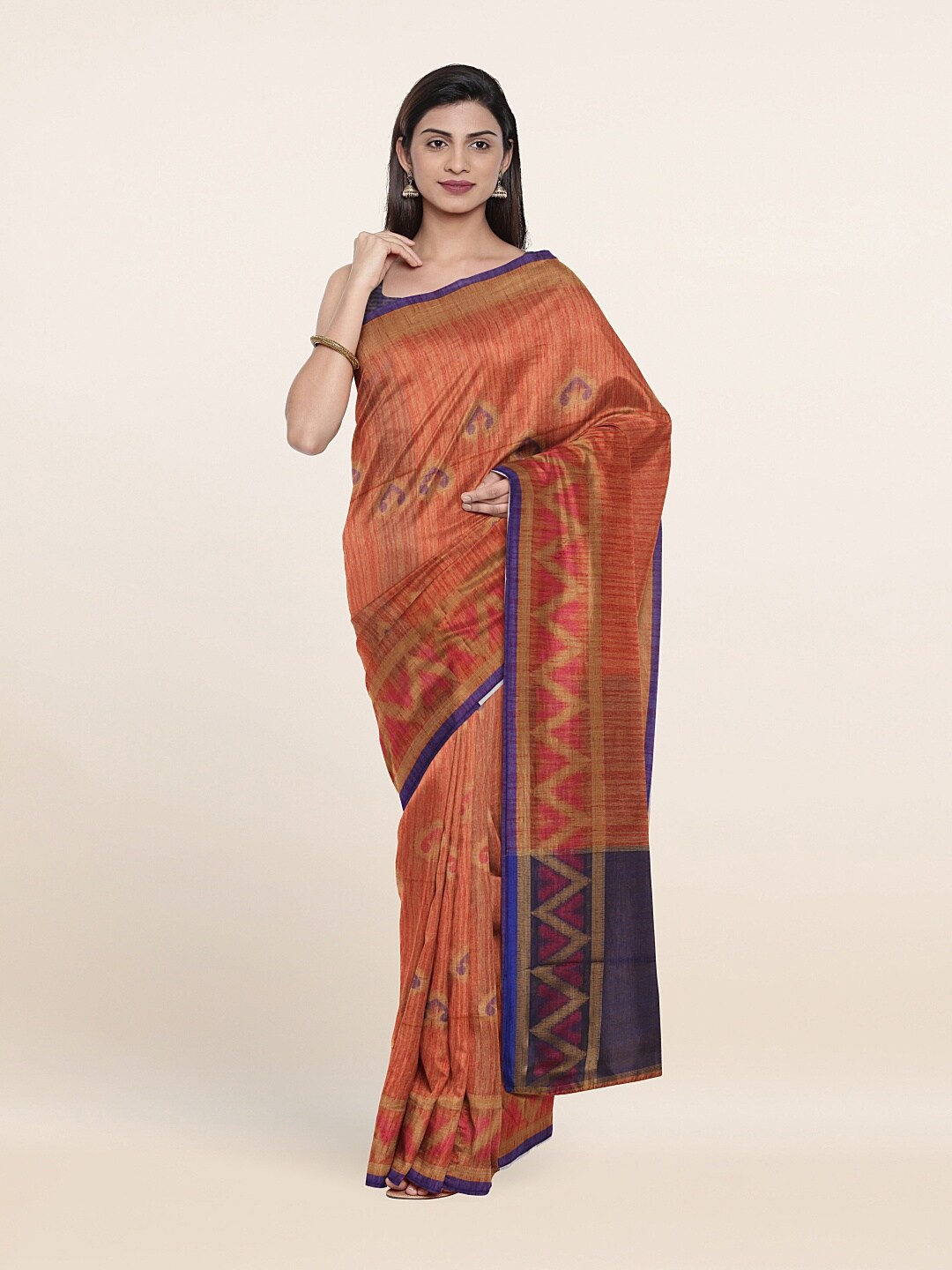 

Pothys Orange & Gold-Toned Woven Design Zari Saree