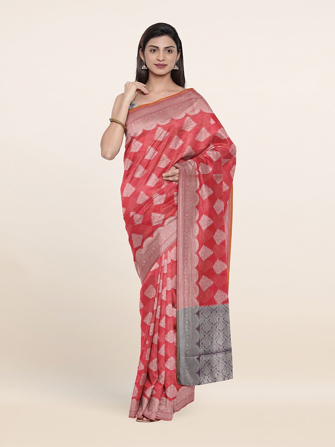 

Pothys Women Pink Ethnic Motifs Woven Design Saree