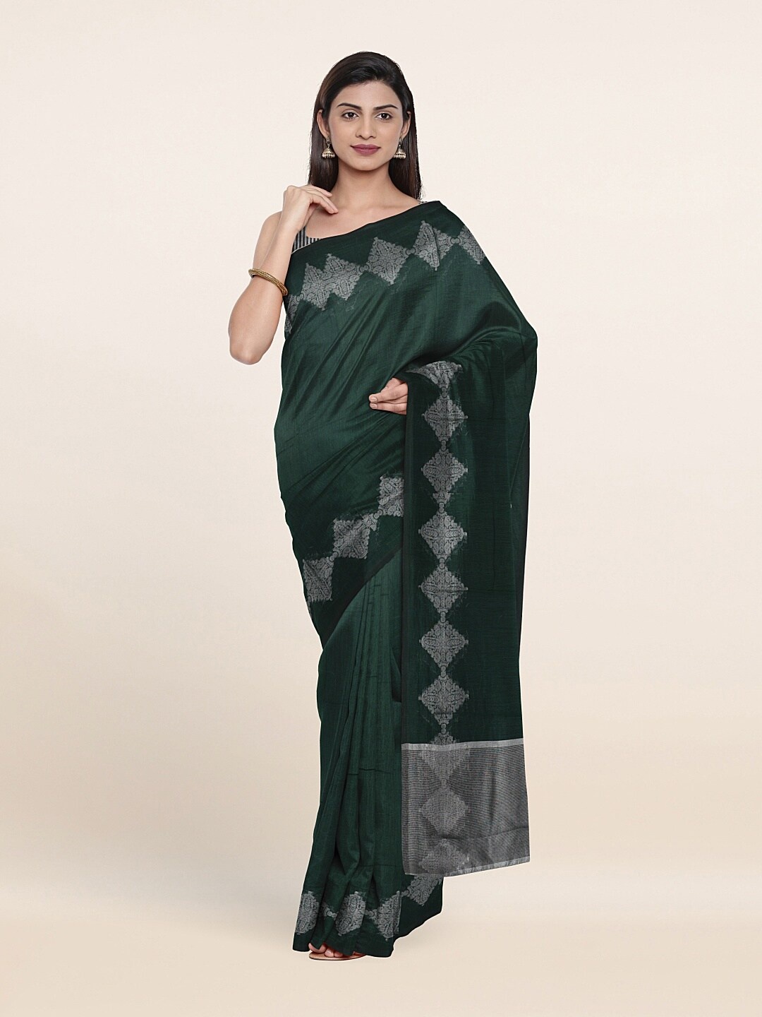 

Pothys Green & Silver-Toned Woven Design Zari Saree