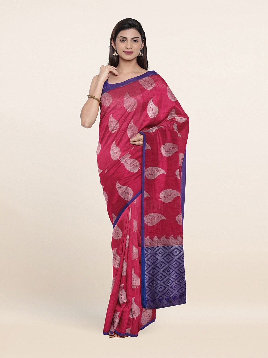 

Pothys Magenta & Silver-Toned Floral Zari Saree