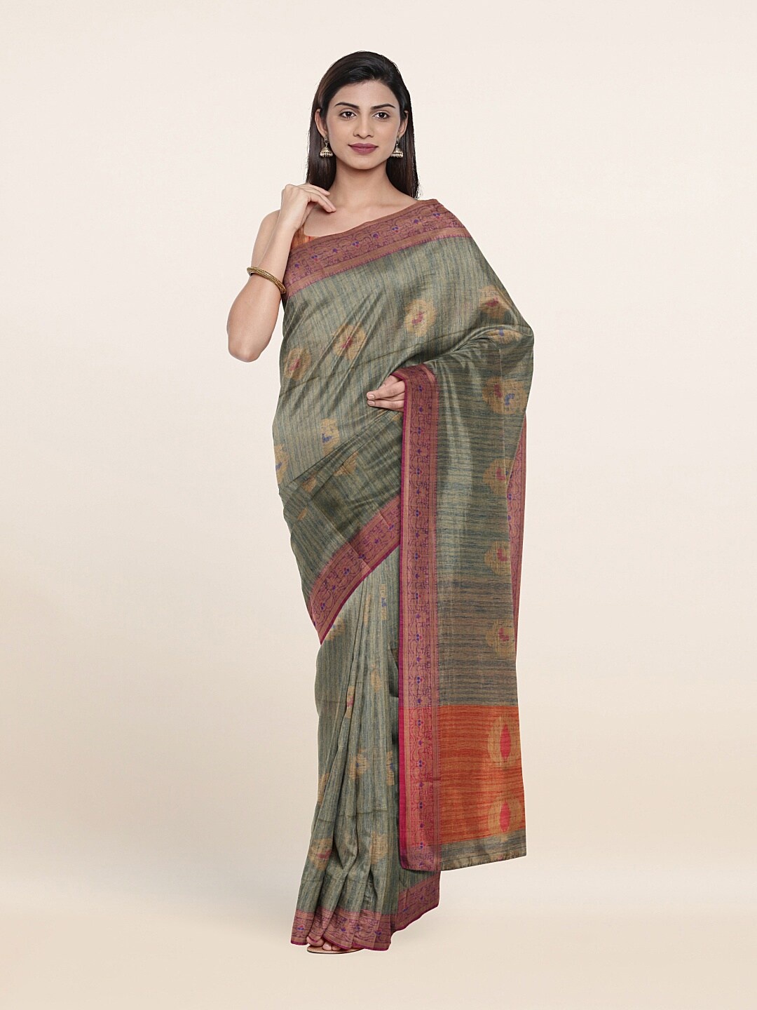 

Pothys Green & Orange Woven Design Zari Saree