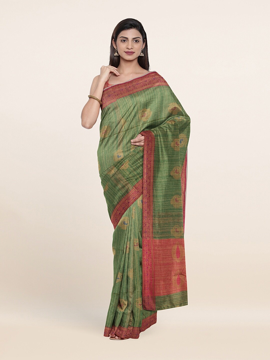 

Pothys Green & Gold-Toned Ethnic Motifs Zari Saree