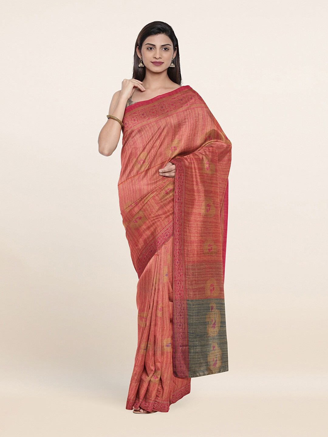 

Pothys Women Pink Ethnic Motifs Woven Design Saree