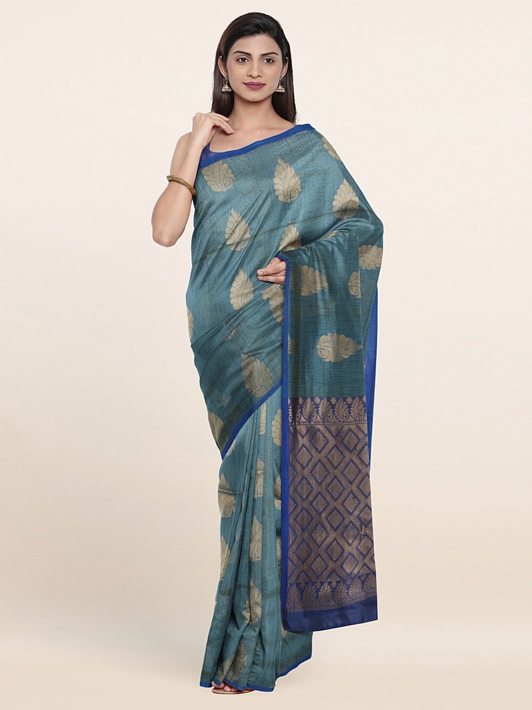 

Pothys Women Teal Blue Woven Design Saree