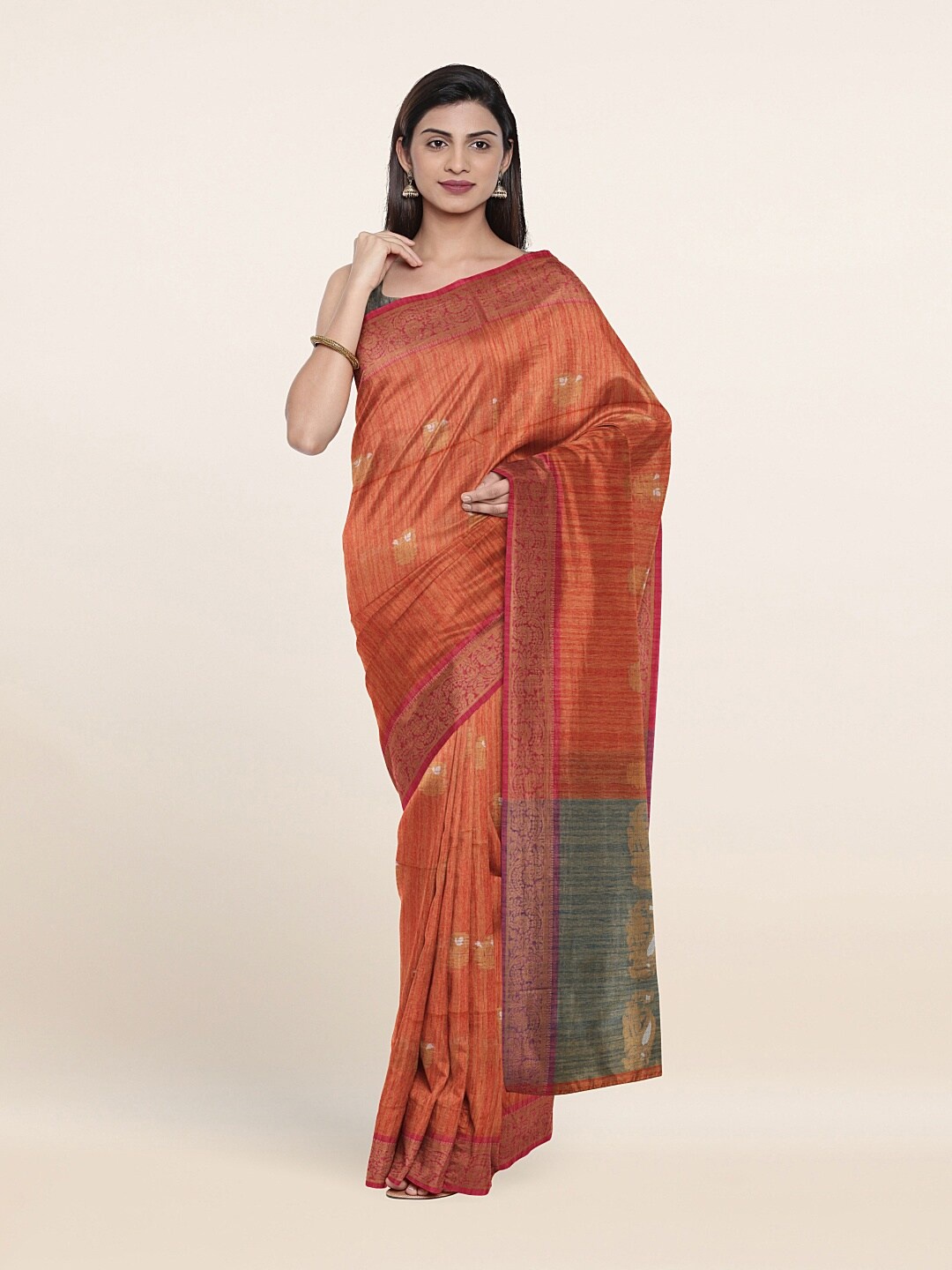 

Pothys Orange & Grey Woven Design Zari Cotton Saree