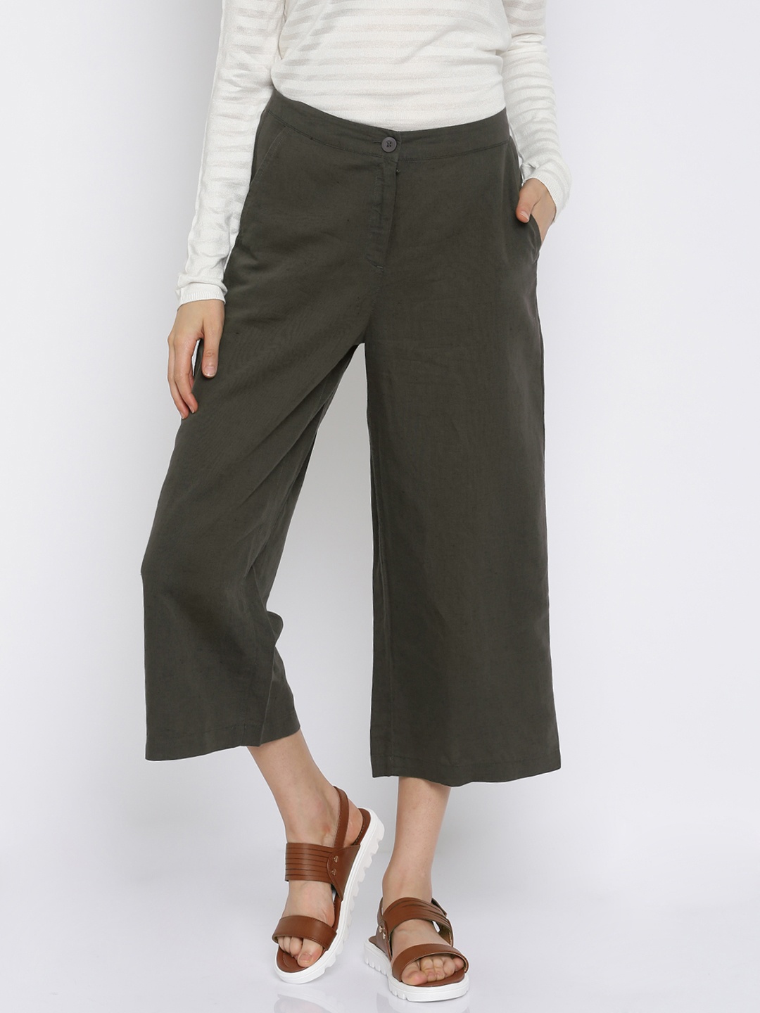 

AND Women Charcoal Grey Linen Culottes