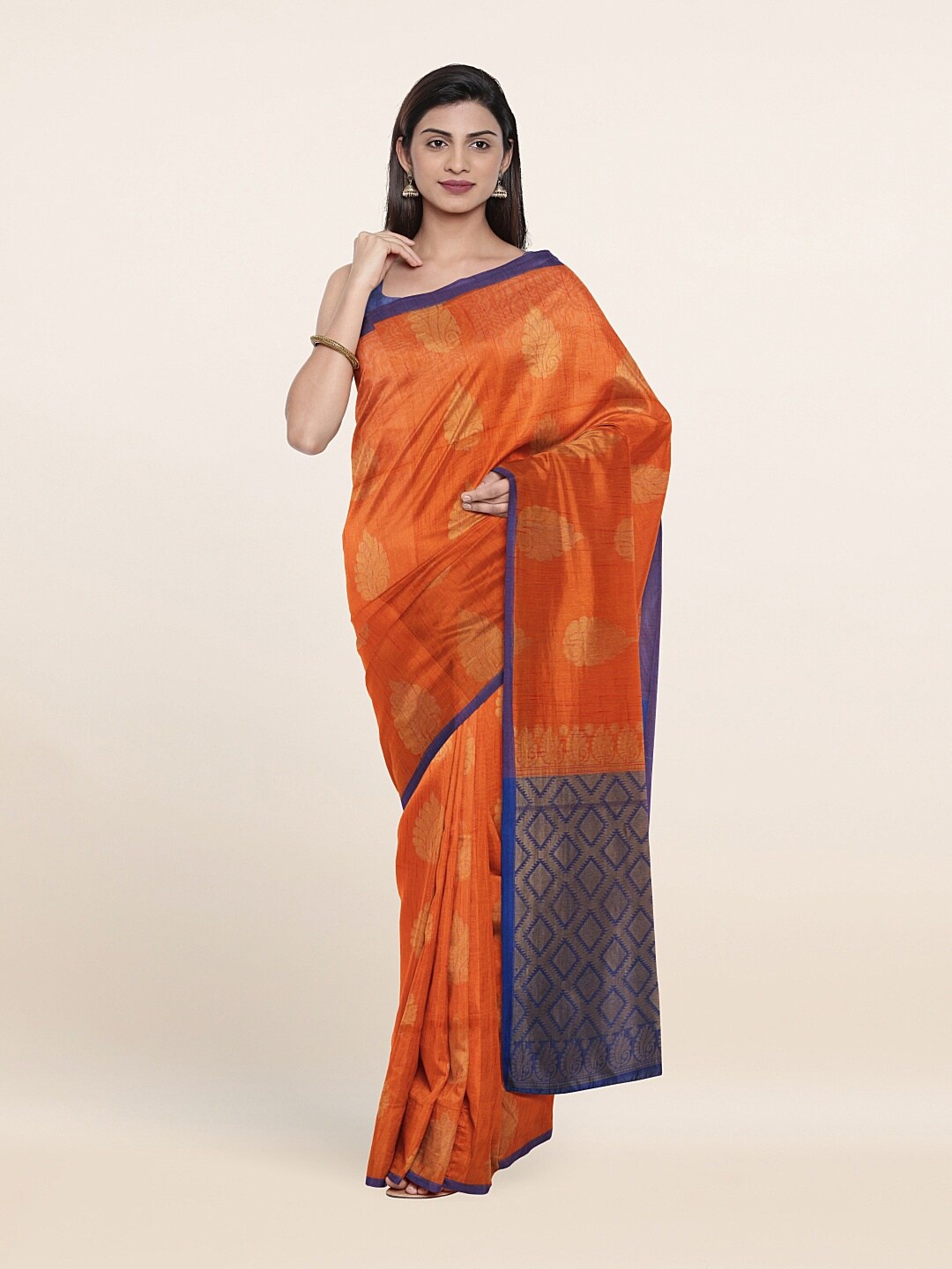 

Pothys Orange & Blue Woven Design Zari Saree