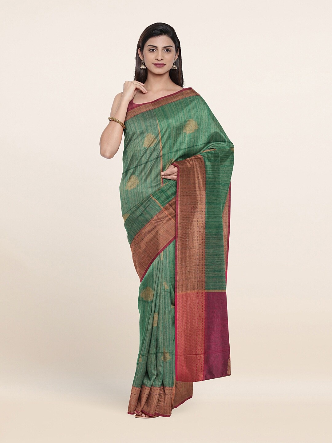 

Pothys Green & Magenta Woven Design Zari Saree