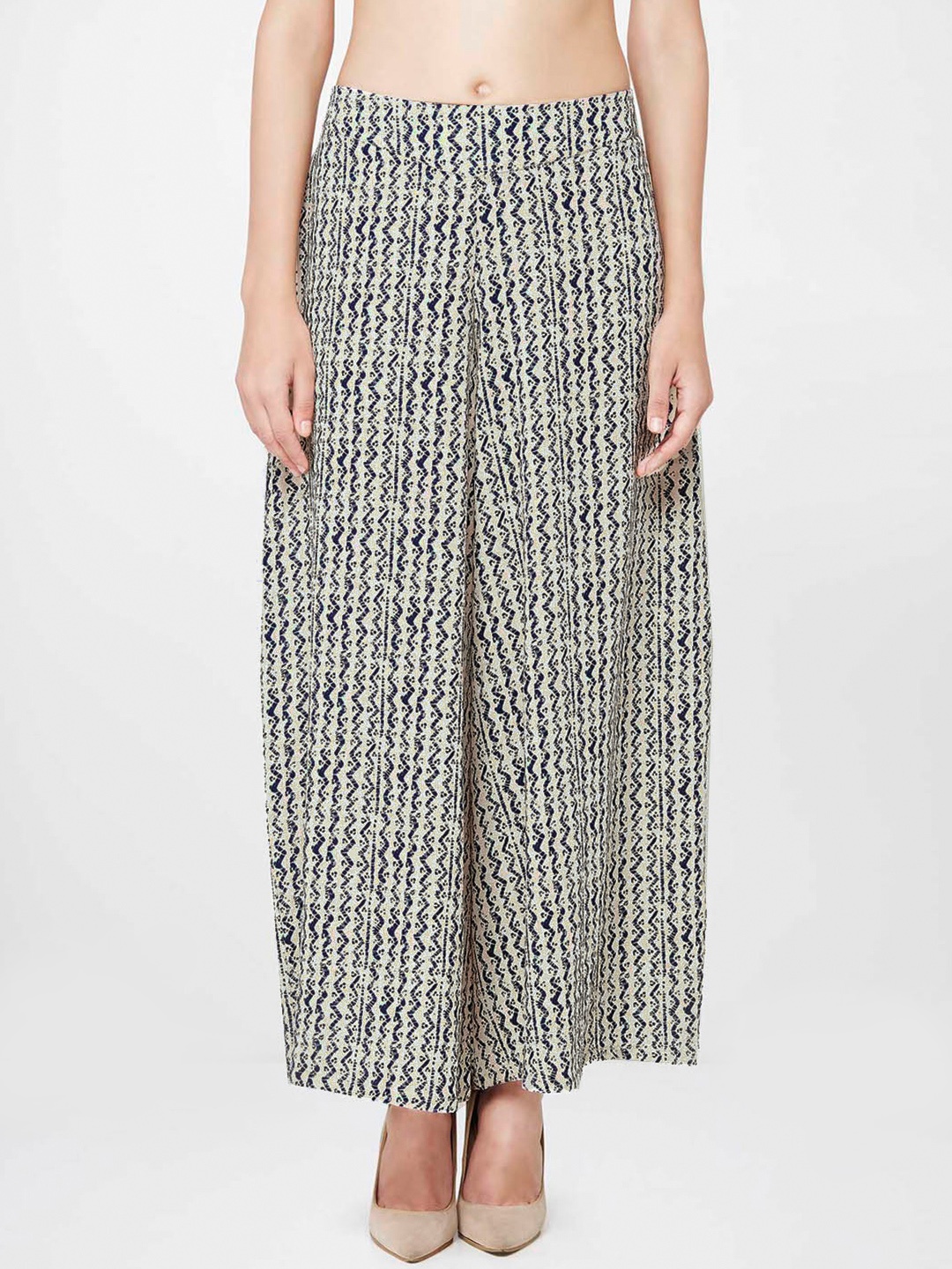 

AND by Anita Dongre Women Cream-Coloured & Navy Printed Palazzos