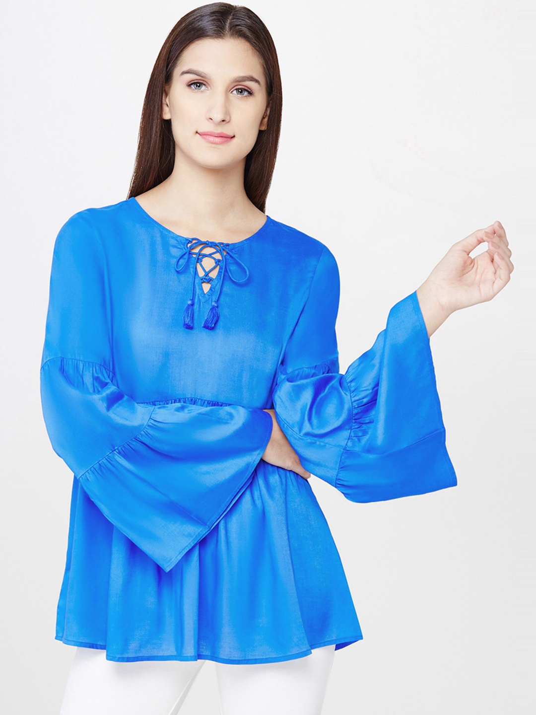 

AND Women Blue Solid Peplum Top