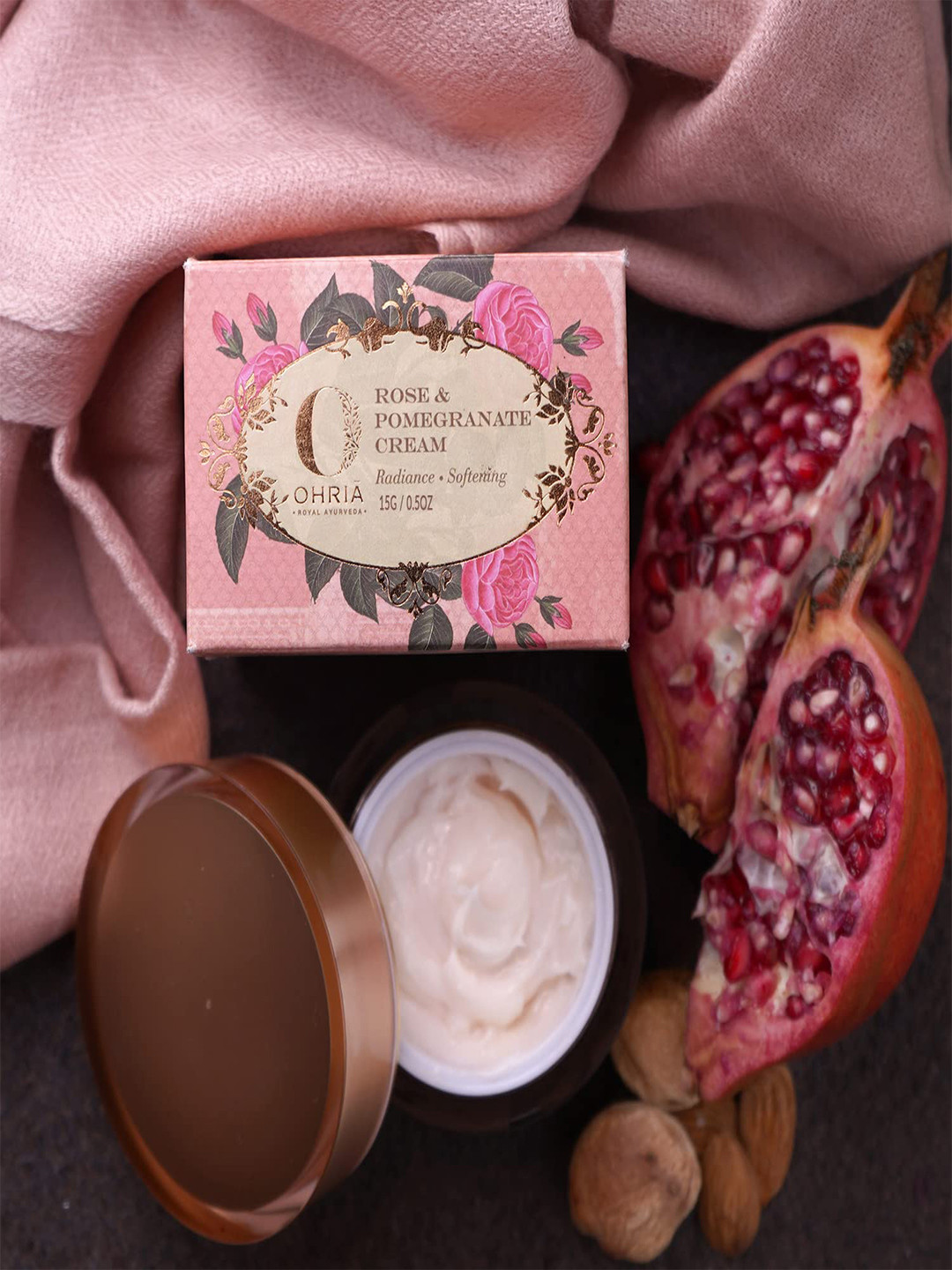 

OHRIA AYURVEDA Rose & Pomegranate Cream with Coconut Derivatives & Jojoba Oil - 15g, Pink