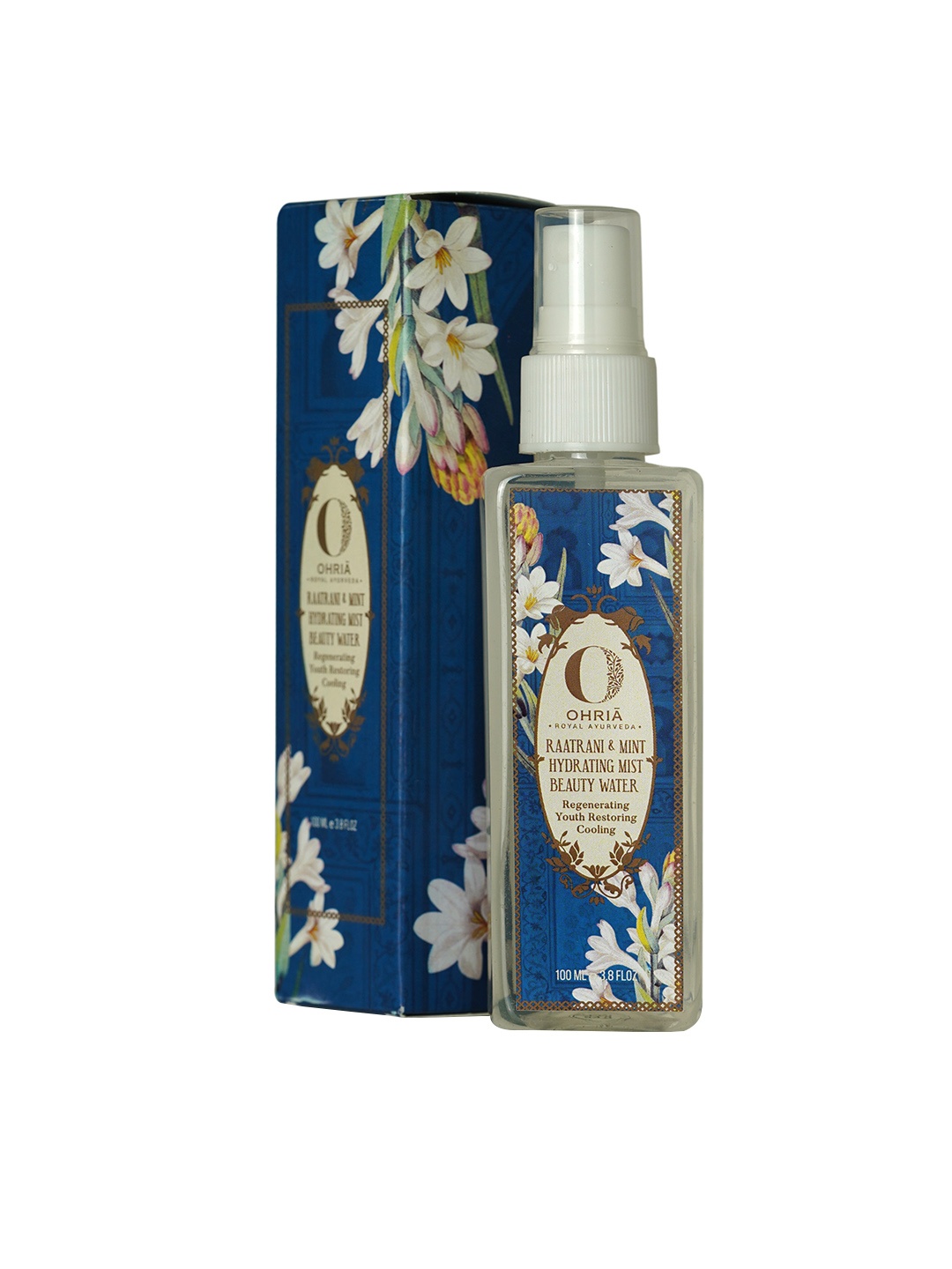 

Ohria Ayurveda Raatrani & Mint Refreshing & Hydrating Facial Mist Beauty Water- 100ml, Blue
