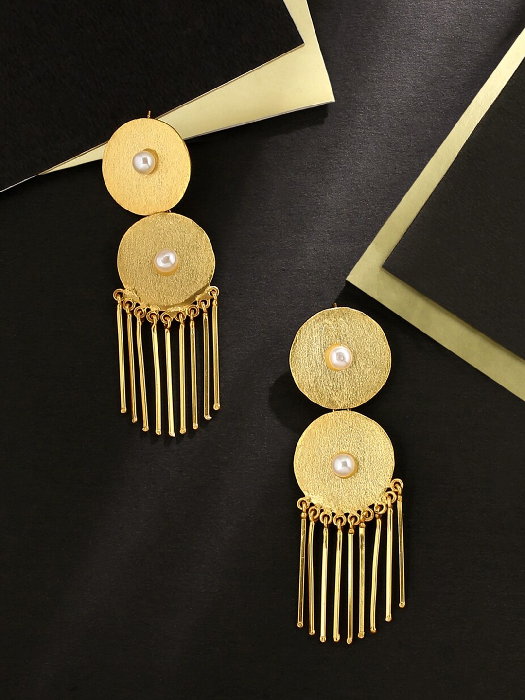 

THE AAB STUDIO Gold Plated Matt Finish Circular Drop Earrings