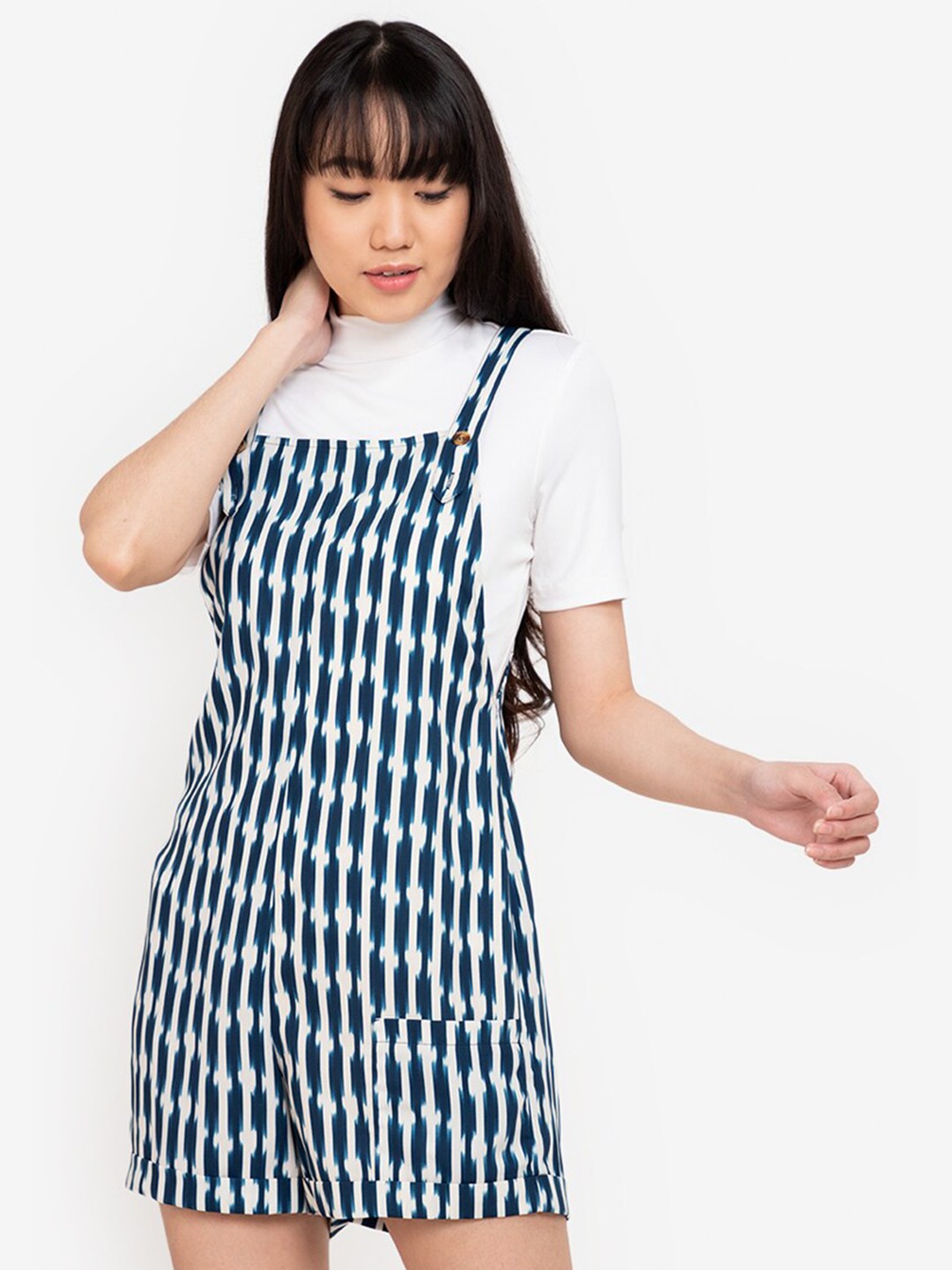 

ZALORA BASICS Blue & White Printed Jumpsuit