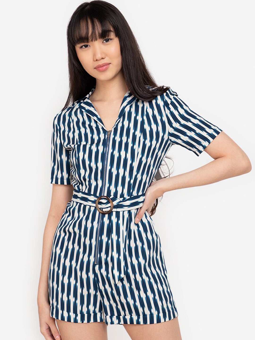 

ZALORA BASICS Blue & White Printed Jumpsuit