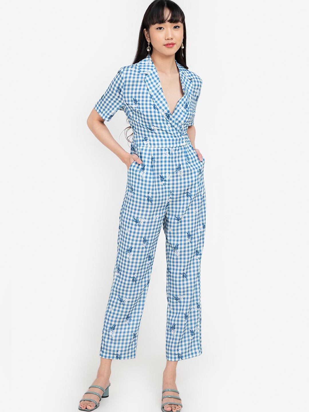 

ZALORA BASICS Women Blue Printed Wrap Jumpsuit