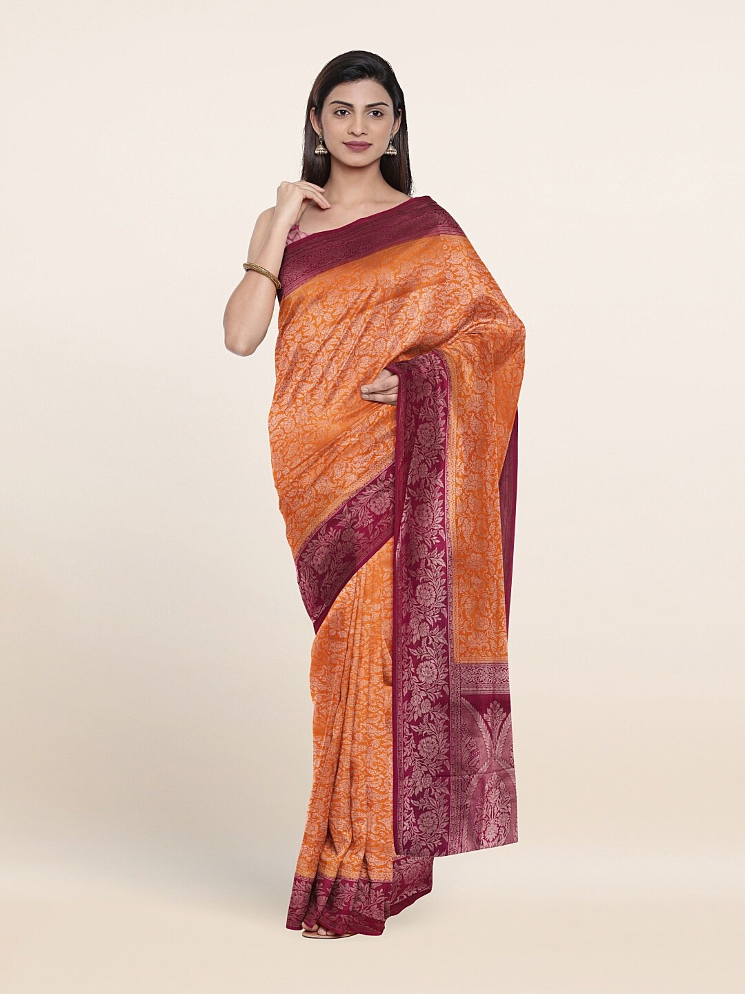 

Pothys Orange & Magenta Woven Design Zari Art Silk Saree