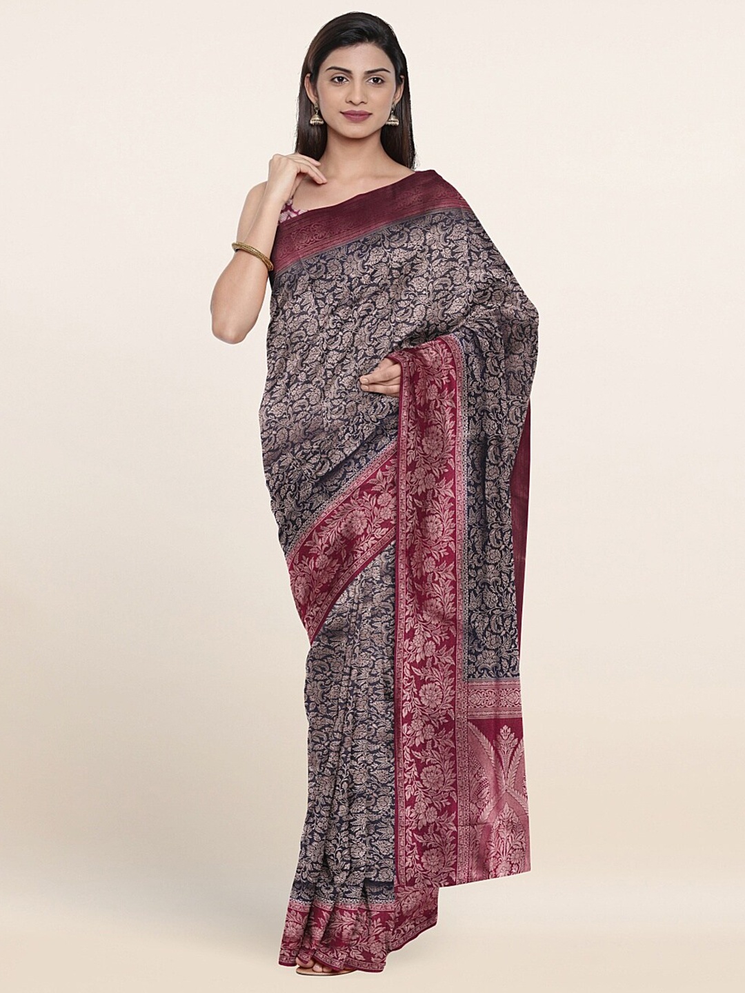 

Pothys Blue & Red Woven Design Zari Art Silk Saree