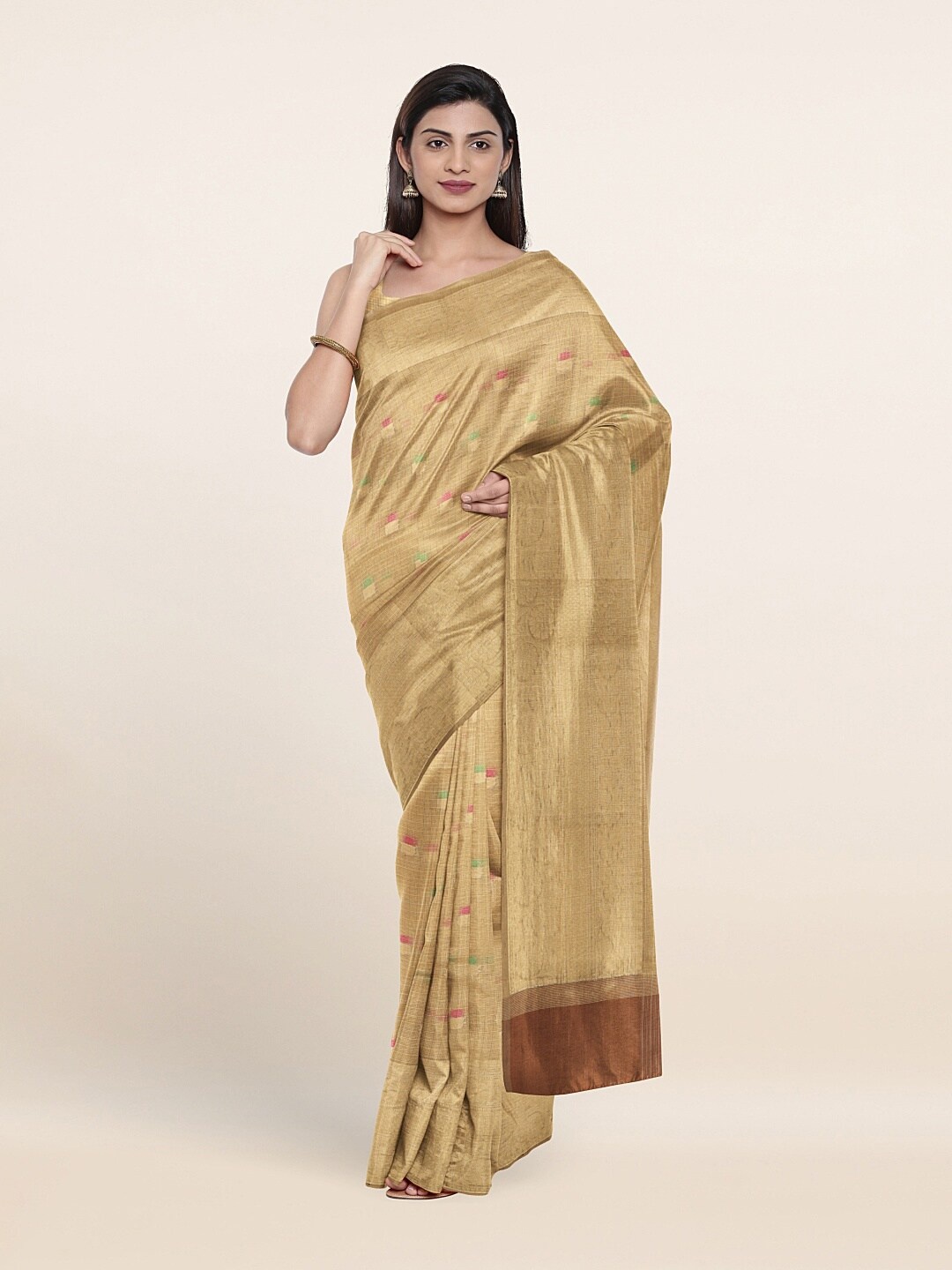 

Pothys Women Gold Toned Tissue Silk Saree