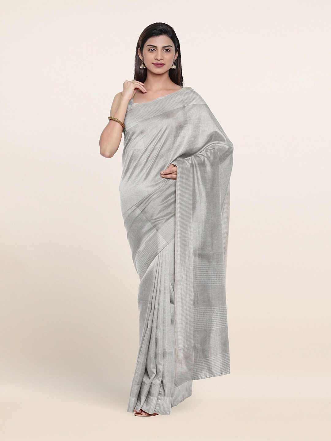 

Pothys Silver-Toned Zari Jute Cotton Saree