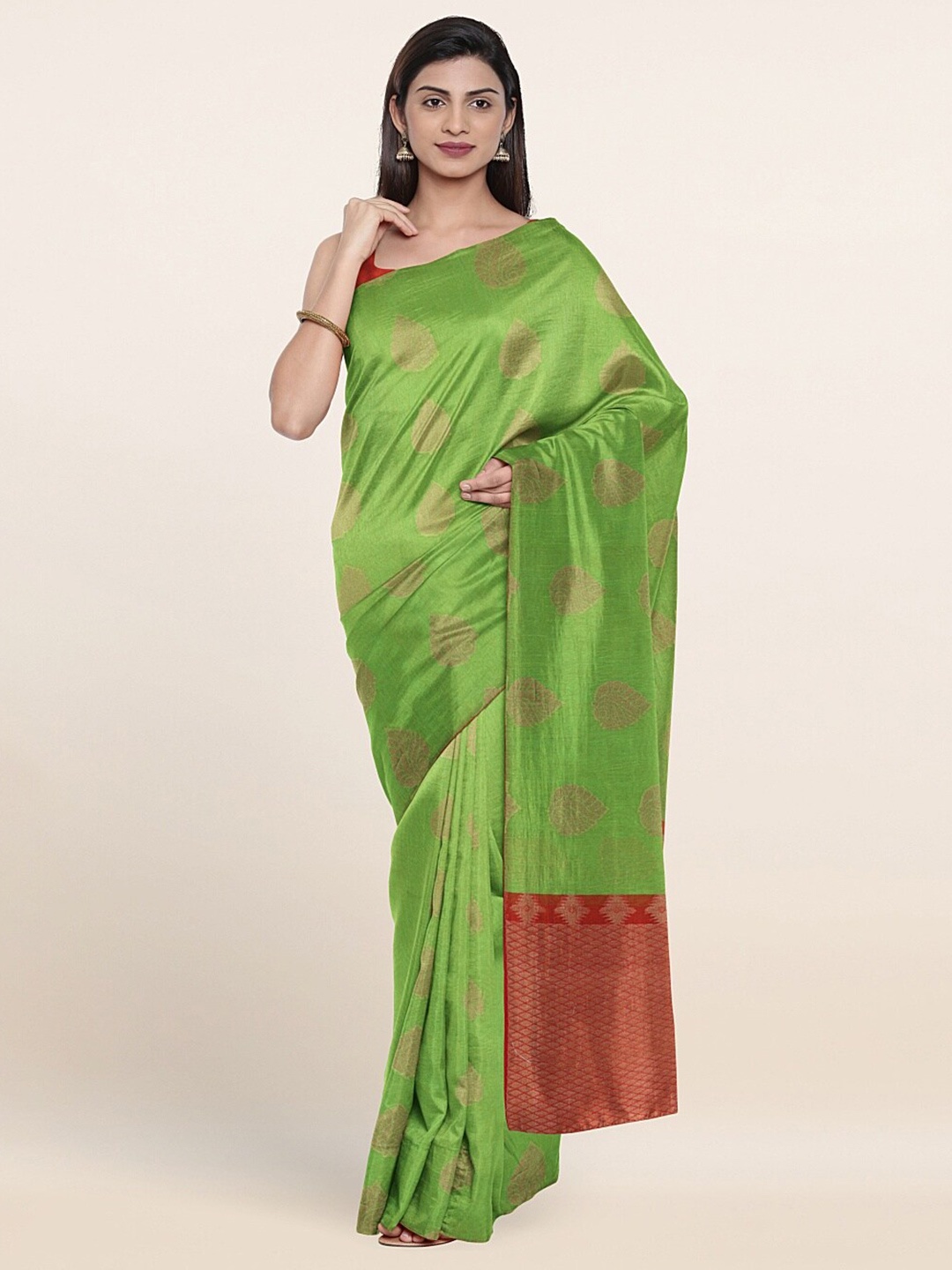 

Pothys Green & Red Woven Design Zari Saree