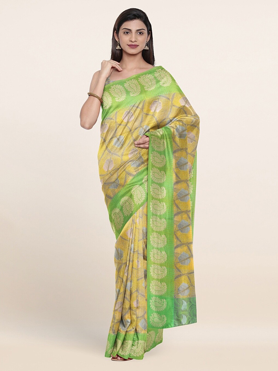 

Pothys Women Yellow Geometric Printed Saree