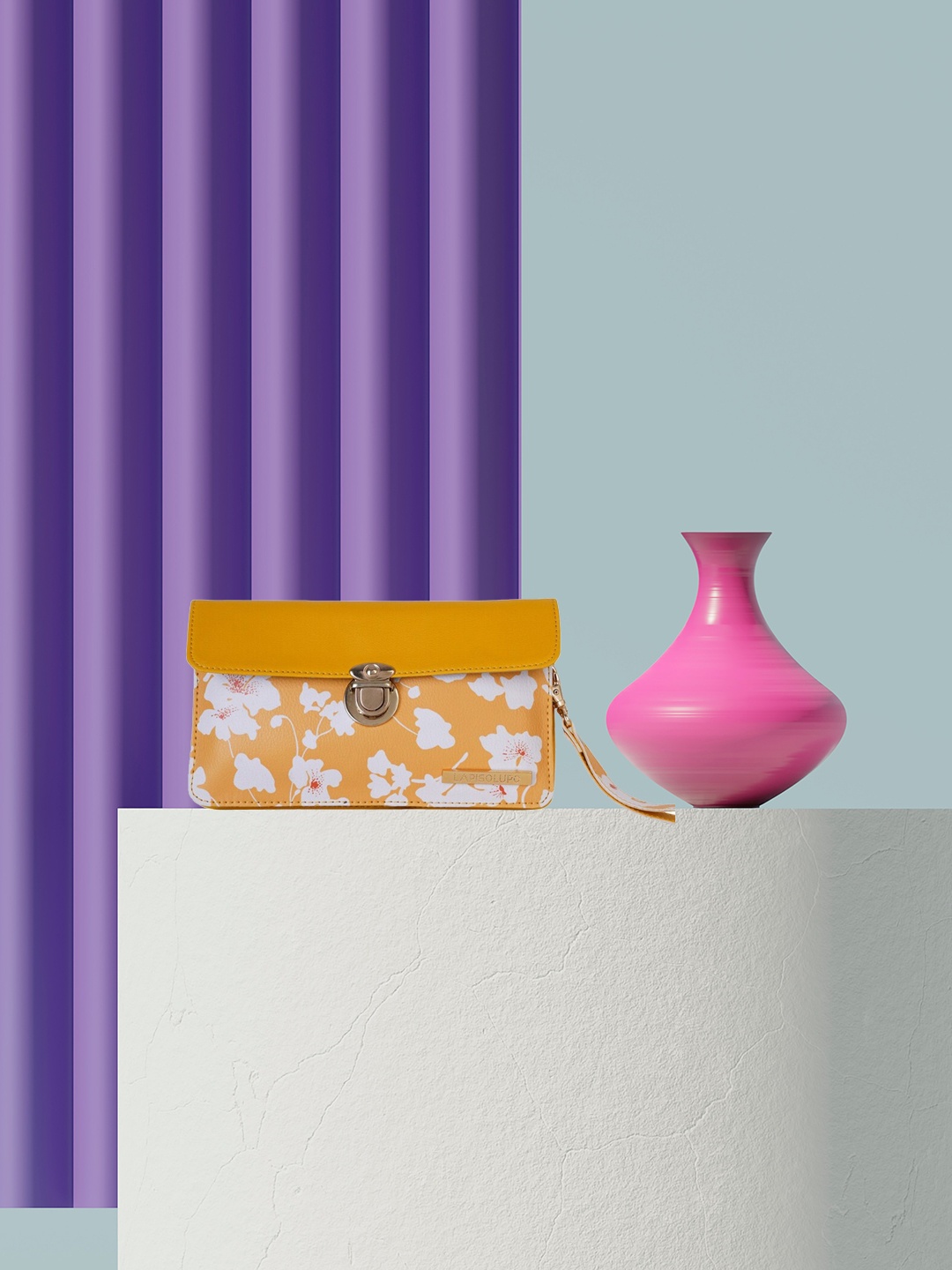 

Lapis O Lupo Yellow & White Printed Foldover Clutch