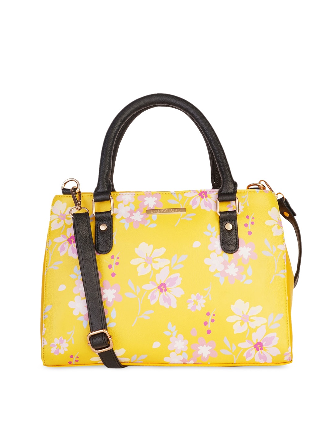 

Lapis O Lupo Yellow Floral Printed Structured Handheld Bag